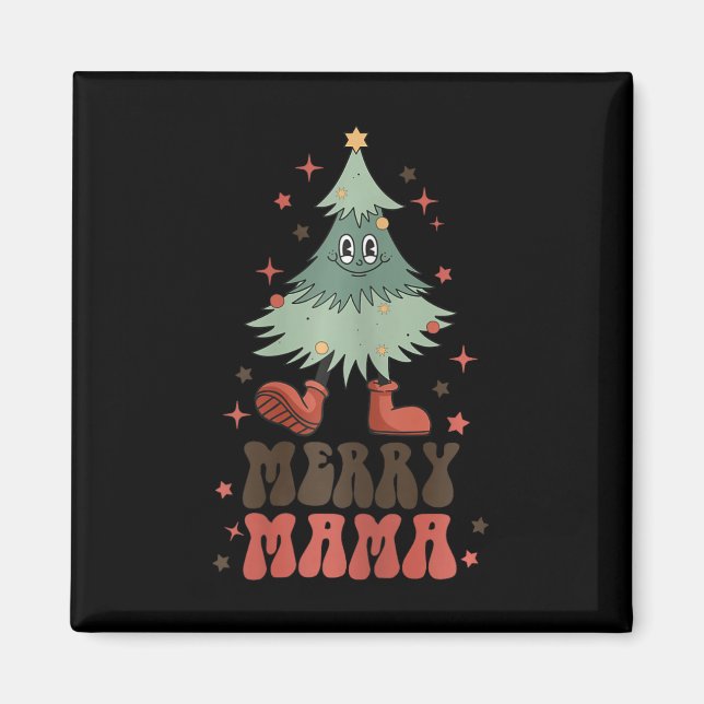 Íman Feliz Mama Retrora Árvore de Natal Rosto Matchi (Frente)