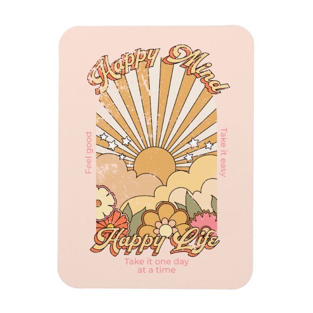 Íman Feliz Mente Feliz Vida Hippy Groovy Vibes (Vertical)