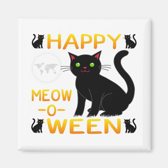 Íman Feliz Meow-O-Ween - Gatos Pretos (Frente)