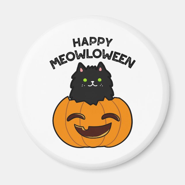 Íman Feliz Meowloween Dia de as Bruxas engraçado Black  (Frente)