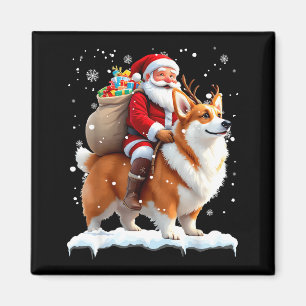 Íman Feliz Natal 2025 Papai Noel Montando Corgi Cachorr