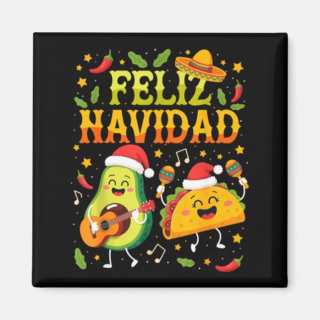 Íman Feliz Natal Abacate Tacos Mexicano Natal Divertido (Frente)