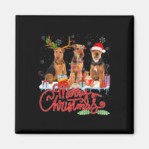 Íman Feliz Natal Airedale Terrier Papais noeis Reindeer