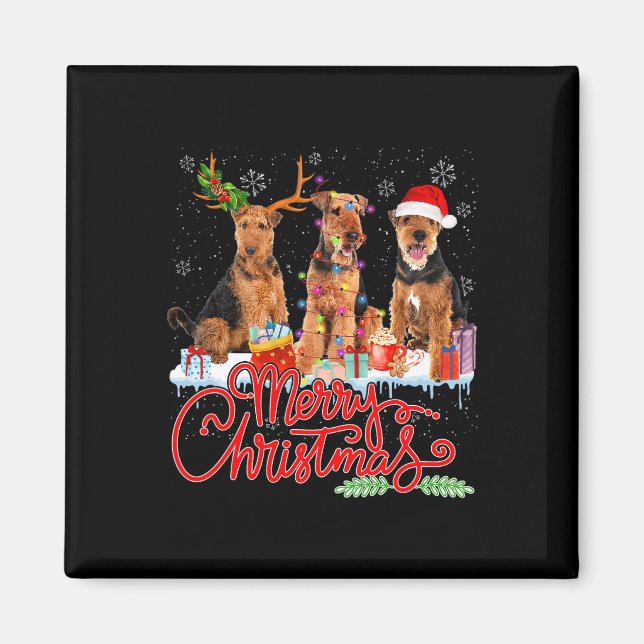 Íman Feliz Natal Airedale Terrier Papais noeis Reindeer (Frente)