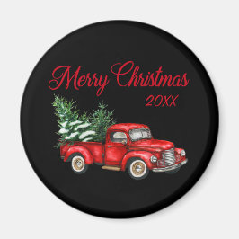 Íman Feliz Natal Ano de Vintage Red Truck Black