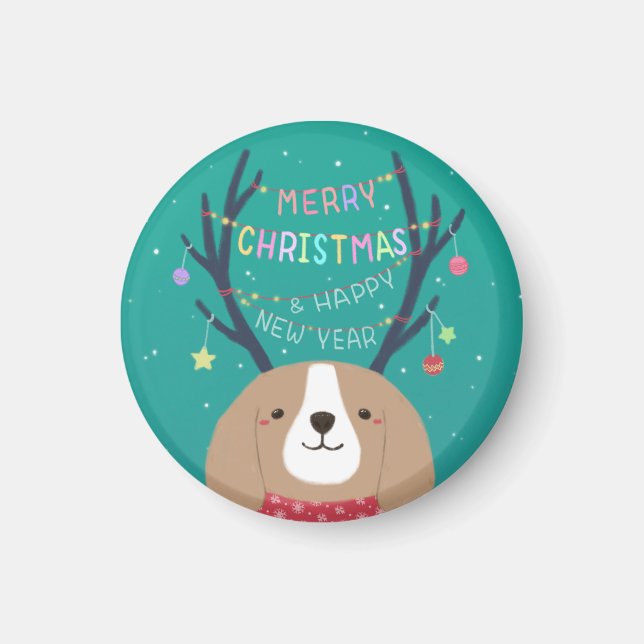 Íman Feliz Natal: Arte da Ilustração do Beagle (Frente)