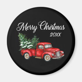 Íman Feliz Natal Árvore Data Vintage Red Truck Black