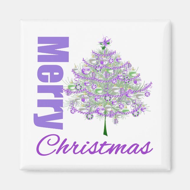 Íman Feliz Natal Árvore de Natal de Tema Roxo (Frente)