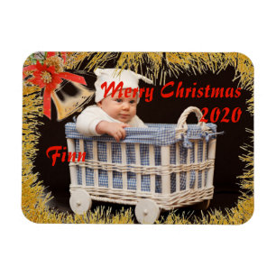 Íman Feliz Natal Bebê/ Criança Personalizada Foto e Nom