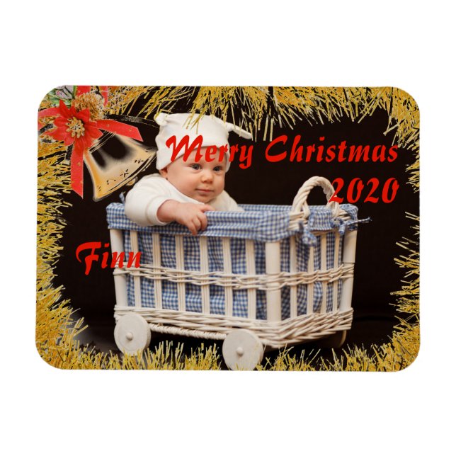 Íman Feliz Natal Bebê/ Criança Personalizada Foto e Nom (Horizontal)