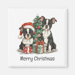 Íman Feliz Natal - Boston Terrier Dogs