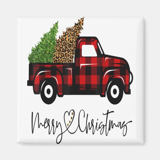 Íman Feliz Natal Buffalo Tree Red Xadrez Leopa (Frente)