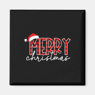 Íman Feliz Natal Buffalo Vermelho Xadrez Santa Hat Xmas