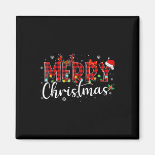 Íman Feliz Natal Buffalo Xadrez Red Santa Hat Xmas P