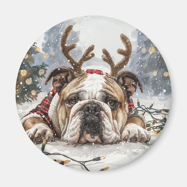 Íman Feliz Natal - Bulldog Reindeer (Frente)