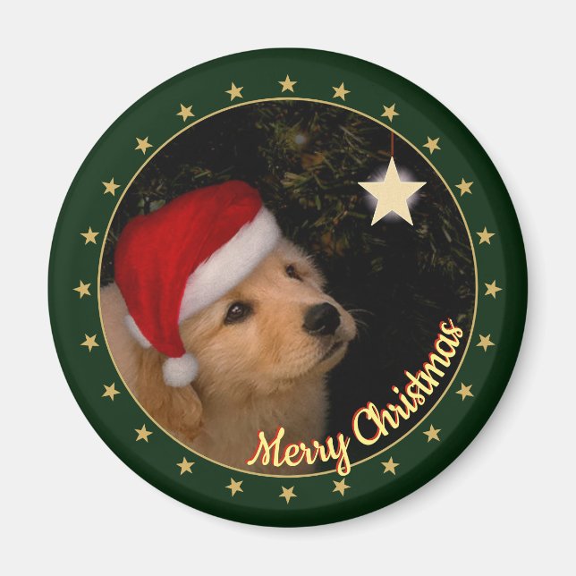 Íman "Feliz Natal" Cachorro com Papai Noel (Frente)
