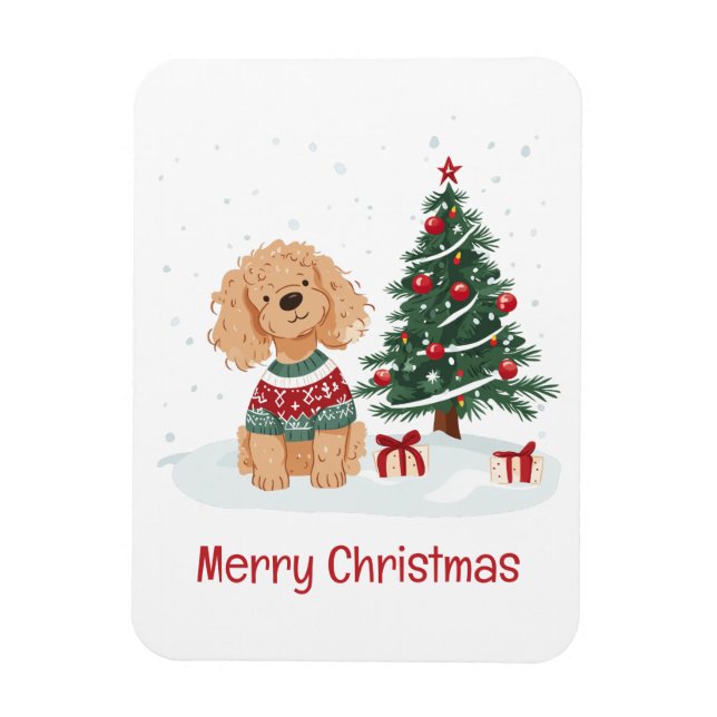 Íman Feliz Natal Cachorro Goldendoodle (Vertical)