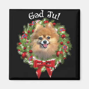 Íman Feliz Natal Cachorro Pomerânia Norueguês Coroa de