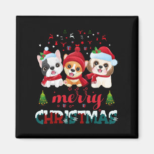 Íman Feliz Natal Cachorros Cachorros Vermelhos Papai No