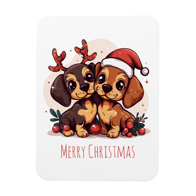 Íman Feliz Natal Cachorros Dachshund (Vertical)