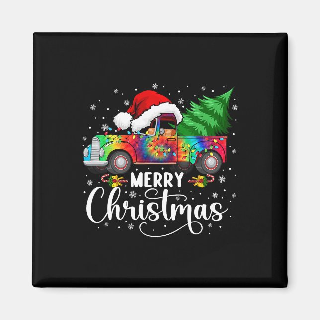 Íman Feliz Natal Caminhão Árvore Santa Hat Lights Match (Frente)
