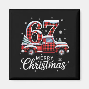 Íman Feliz Natal Caminhão Xadrez Vermelho Família Búfal