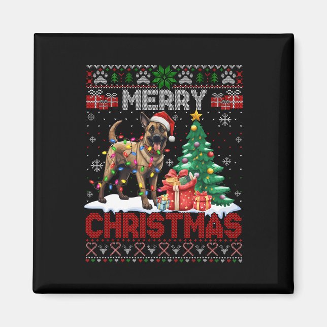 Íman Feliz Natal Cão Belga Malinois Lover Ugly Xm (Frente)