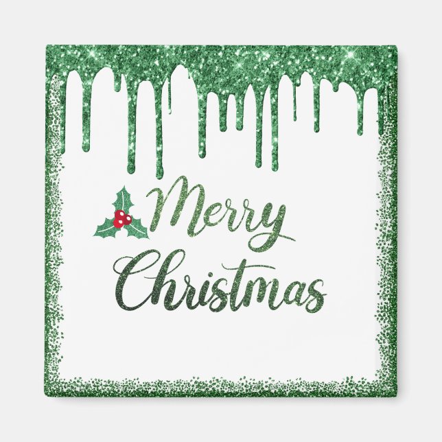 Íman Feliz Natal - Cereja brilhante verde (Frente)