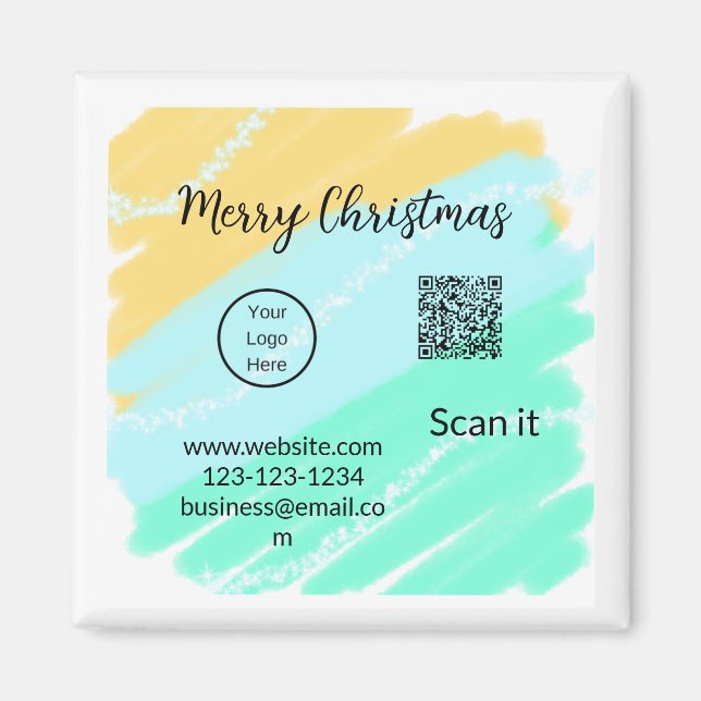 Íman Feliz Natal Código QR comercial amarelo verde (Frente)