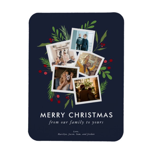 Íman Feliz Natal Colagem Personalizada Holly Moderna (Vertical)