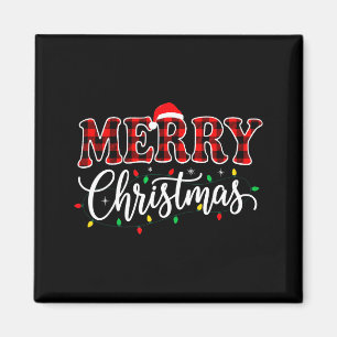 Íman Feliz Natal Com Família de Xadrez Preto e Vermelho