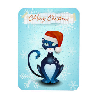 Íman Feliz Natal com Gato Negro com Papai noel Hat