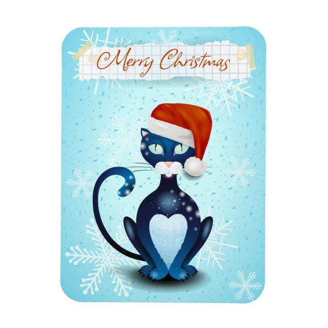 Íman Feliz Natal com Gato Negro com Papai noel Hat (Vertical)