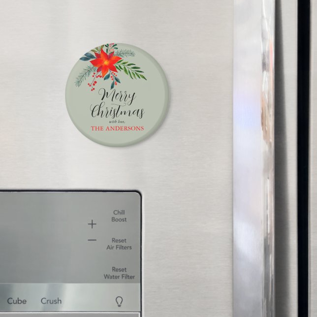 Íman Feliz Natal da Poinsettia Vermelha Personalizada (In Situ (Fridge))