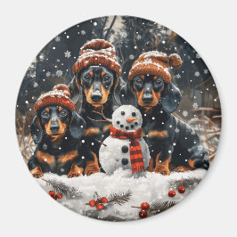 Íman Feliz Natal Dachshund Dogs Snowman