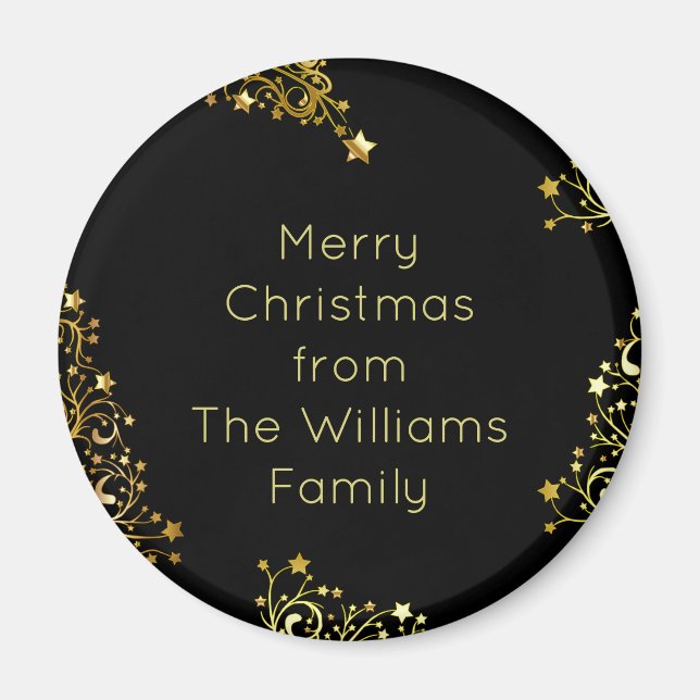 Íman Feliz Natal do Add Your Name Black Dourado (Frente)