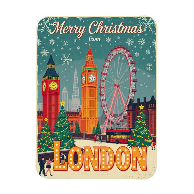 Íman Feliz Natal do London Vintage Retro (Vertical)