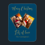Íman Feliz Natal Dourado Nome Fotográfico Azul<br><div class="desc">Cartão de festivo e bonito para sua família e amigos. Um presente de excelente para vovó e vovô.</div>