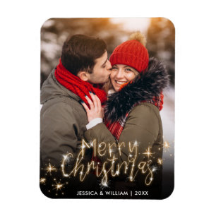 Íman Feliz Natal Dourado Scripts Sparkle Saudação