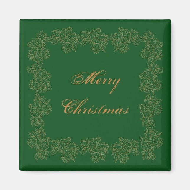 Íman Feliz Natal Elegante Magnete Dourado Verde (Frente)