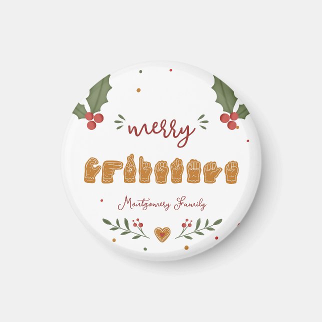 Íman Feliz Natal em ASL Personalizado com Mãos de Bisco (Frente)
