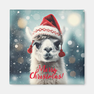 Íman Feliz Natal Engraçado, Cute Lllama Alpaca Santa Ha