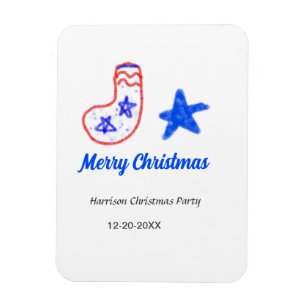 Íman Feliz Natal estrela azul meias vermelhas nome data