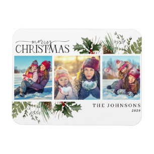 Íman Feliz Natal Floresta Berry Pinecone Fotografia Mag