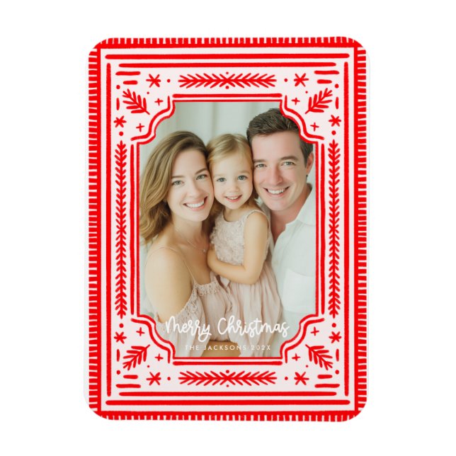 Íman Feliz Natal Folk Red Skandinavian Design (Vertical)