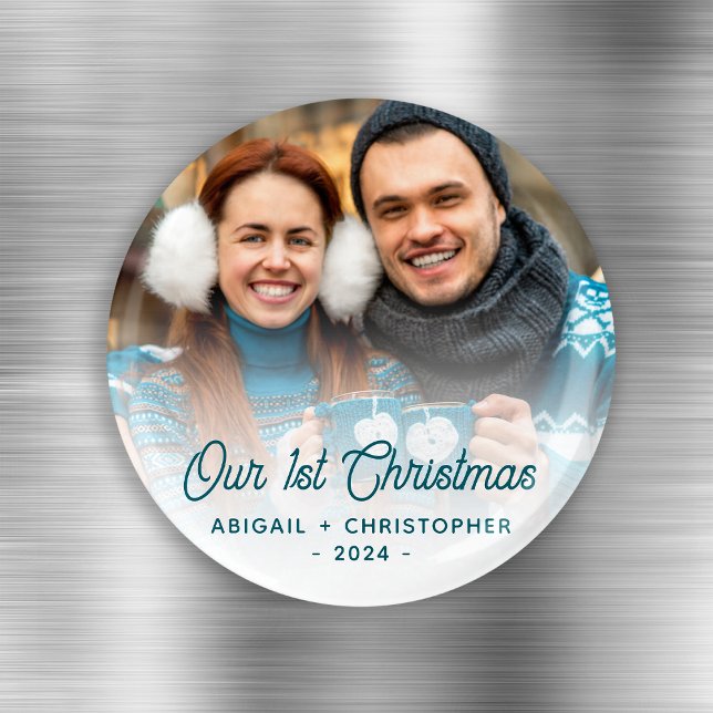 Íman Feliz Natal Foto Casados Turquesa Script (Criador carregado)