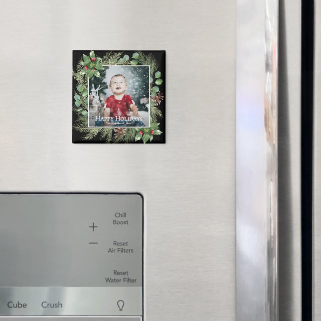 Íman Feliz Natal Foto Folhagem Quadrada (In Situ (Fridge))
