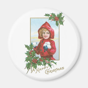 Íman Feliz Natal, garota com bolas de neve