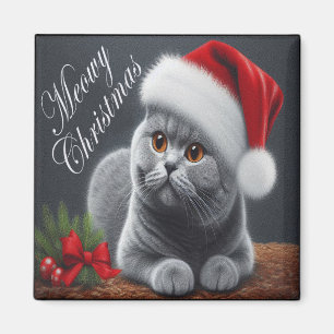 Íman Feliz Natal Gato de Papais noeis de Shorthair Brit