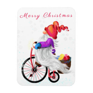 Íman Feliz Natal - Gnomo Engraçado com Bicicleta e Pre